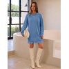 MEROKEETY Women’s Fall Long Sleeve Lace Oversized Casual Knit Sweater Dress | Patchwork, Crew Neck, Above Knee Length, Twofer Pullover, Ribbed, Drop Shoulder, Loose Fit, Soft, Cozy Winter Outfits 2026(Dustyblue)