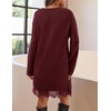 MEROKEETY Women’s Fall Long Sleeve Lace Oversized Casual Knit Sweater Dress | Patchwork, Crew Neck, Above Knee Length, Twofer Pullover, Ribbed, Drop Shoulder, Loose Fit, Soft, Cozy Winter Outfits 2026(Wine)