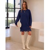 MEROKEETY Women’s Fall Long Sleeve Lace Oversized Casual Knit Sweater Dress | Patchwork, Crew Neck, Above Knee Length, Twofer Pullover, Ribbed, Drop Shoulder, Loose Fit, Soft, Cozy Winter Outfits 2026(Navy)