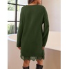 MEROKEETY Women’s Fall Long Sleeve Lace Oversized Casual Knit Sweater Dress | Patchwork, Crew Neck, Above Knee Length, Twofer Pullover, Ribbed, Drop Shoulder, Loose Fit, Soft, Cozy Winter Outfits 2026(Army)