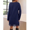 MEROKEETY Women’s Fall Long Sleeve Lace Oversized Casual Knit Sweater Dress | Patchwork, Crew Neck, Above Knee Length, Twofer Pullover, Ribbed, Drop Shoulder, Loose Fit, Soft, Cozy Winter Outfits 2026(Navy)