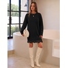 MEROKEETY Women’s Fall Long Sleeve Lace Oversized Casual Knit Sweater Dress | Patchwork, Crew Neck, Above Knee Length, Twofer Pullover, Ribbed, Drop Shoulder, Loose Fit, Soft, Cozy Winter Outfits 2026(Black)