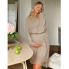 MEROKEETY Women’s Fall Long Sleeve Lace Oversized Casual Knit Sweater Dress | Patchwork, Crew Neck, Above Knee Length, Twofer Pullover, Ribbed, Drop Shoulder, Loose Fit, Soft, Cozy Winter Outfits 2026(Oatmeal)