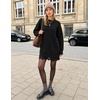 MEROKEETY Women’s Fall Long Sleeve Lace Oversized Casual Knit Sweater Dress | Patchwork, Crew Neck, Above Knee Length, Twofer Pullover, Ribbed, Drop Shoulder, Loose Fit, Soft, Cozy Winter Outfits 2026(Black)