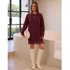 MEROKEETY Women’s Fall Long Sleeve Lace Oversized Casual Knit Sweater Dress | Patchwork, Crew Neck, Above Knee Length, Twofer Pullover, Ribbed, Drop Shoulder, Loose Fit, Soft, Cozy Winter Outfits 2026(Wine)