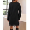 MEROKEETY Women’s Fall Long Sleeve Lace Oversized Casual Knit Sweater Dress | Patchwork, Crew Neck, Above Knee Length, Twofer Pullover, Ribbed, Drop Shoulder, Loose Fit, Soft, Cozy Winter Outfits 2026(Black)