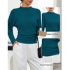 MEROKEETY Women’s Fall Mock Neck Batwing Sleeve Sweater Cinched Waist Tops | Dolman Sleeve, Ribbed Knit, Ruched, Single-side Buttons, Cozy Pullover, Date Night Going Out Outfits, Winter Fashion Clothes(Teal)