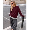 MEROKEETY Women’s Fall Oversized Lace Sweaters 2026 Trendy | Long Sleeve, Crew Neck, Drop Shoulder, Soft Knit, Loose Casual , Cozy Cute Pullover Top, Fall Fashion Outfits, Winter Clothes(Burgundy)