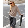 MEROKEETY Women’s Fall Oversized Lace Sweaters 2026 Trendy | Long Sleeve, Crew Neck, Drop Shoulder, Soft Knit, Loose Casual , Cozy Cute Pullover Top, Fall Fashion Outfits, Winter Clothes(Khaki)
