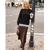 MEROKEETY Women’s Fall Oversized Lace Sweaters 2026 Trendy | Long Sleeve, Crew Neck, Drop Shoulder, Soft Knit, Loose Casual , Cozy Cute Pullover Top, Fall Fashion Outfits, Winter Clothes(Black)