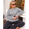 MEROKEETY Women’s Fall Oversized Lace Sweaters 2026 Trendy | Long Sleeve, Crew Neck, Drop Shoulder, Soft Knit, Loose Casual , Cozy Cute Pullover Top, Fall Fashion Outfits, Winter Clothes(Gray)