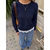 MEROKEETY Women’s Fall Oversized Lace Sweaters 2026 Trendy | Long Sleeve, Crew Neck, Drop Shoulder, Soft Knit, Loose Casual , Cozy Cute Pullover Top, Fall Fashion Outfits, Winter Clothes(Navy)