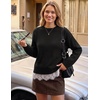 MEROKEETY Women’s Fall Oversized Lace Sweaters 2026 Trendy | Long Sleeve, Crew Neck, Drop Shoulder, Soft Knit, Loose Casual , Cozy Cute Pullover Top, Fall Fashion Outfits, Winter Clothes(Black)