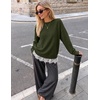 MEROKEETY Women’s Fall Oversized Lace Sweaters 2026 Trendy | Long Sleeve, Crew Neck, Drop Shoulder, Soft Knit, Loose Casual , Cozy Cute Pullover Top, Fall Fashion Outfits, Winter Clothes(Army)