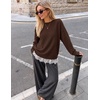 MEROKEETY Women’s Fall Oversized Lace Sweaters 2026 Trendy | Long Sleeve, Crew Neck, Drop Shoulder, Soft Knit, Loose Casual , Cozy Cute Pullover Top, Fall Fashion Outfits, Winter Clothes(Coffee)