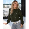 MEROKEETY Women’s Fall Sequin Long Sleeve Pullover Sweaters | Crew Neck, Lantern Sleeve, Oversized, Casual, Sparkly, Drop Shoulder, Ribbed Hem, Solid Color, Knit, Winter Clothes(Olive)