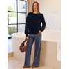 MEROKEETY Women’s Fall Sequin Long Sleeve Pullover Sweaters | Crew Neck, Lantern Sleeve, Oversized, Casual, Sparkly, Drop Shoulder, Ribbed Hem, Solid Color, Knit, Winter Clothes(Navy)