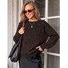 MEROKEETY Women’s Fall Sequin Long Sleeve Pullover Sweaters | Crew Neck, Lantern Sleeve, Oversized, Casual, Sparkly, Drop Shoulder, Ribbed Hem, Solid Color, Knit, Winter Clothes(Coffee)