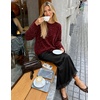 MEROKEETY Women’s Fall Sequin Long Sleeve Pullover Sweaters | Crew Neck, Lantern Sleeve, Oversized, Casual, Sparkly, Drop Shoulder, Ribbed Hem, Solid Color, Knit, Winter Clothes(Wine)