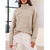 MEROKEETY Women’s Fall Turtleneck Cute Floral Pullover Sweater 2026 Cozy | 3D Floral Appliqués, Long Sleeves, Ribbed Details, Relaxed, Solid, Trendy Outfit, Dressy Casual Top, Winter Clothing(Apricot)
