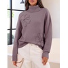 MEROKEETY Women’s Fall Turtleneck Cute Floral Pullover Sweater 2026 Cozy | 3D Floral Appliqués, Long Sleeves, Ribbed Details, Relaxed, Solid, Trendy Outfit, Dressy Casual Top, Winter Clothing(Grey Purple)