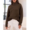 MEROKEETY Women’s Fall Turtleneck Cute Floral Pullover Sweater 2026 Cozy | 3D Floral Appliqués, Long Sleeves, Ribbed Details, Relaxed, Solid, Trendy Outfit, Dressy Casual Top, Winter Clothing(Coffee)