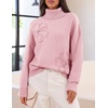 MEROKEETY Women’s Fall Turtleneck Cute Floral Pullover Sweater 2026 Cozy | 3D Floral Appliqués, Long Sleeves, Ribbed Details, Relaxed, Solid, Trendy Outfit, Dressy Casual Top, Winter Clothing(Pink)