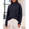 MEROKEETY Women’s Fall Turtleneck Cute Floral Pullover Sweater 2026 Cozy | 3D Floral Appliqués, Long Sleeves, Ribbed Details, Relaxed, Solid, Trendy Outfit, Dressy Casual Top, Winter Clothing(Navy)