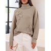 MEROKEETY Women’s Fall Turtleneck Cute Floral Pullover Sweater 2026 Cozy | 3D Floral Appliqués, Long Sleeves, Ribbed Details, Relaxed, Solid, Trendy Outfit, Dressy Casual Top, Winter Clothing(Camel)