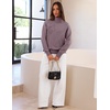 MEROKEETY Women’s Fall Turtleneck Cute Floral Pullover Sweater 2026 Cozy | 3D Floral Appliqués, Long Sleeves, Ribbed Details, Relaxed, Solid, Trendy Outfit, Dressy Casual Top, Winter Clothing(Grey Purple)