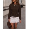 MEROKEETY Womens Long Sleeve Casual Crewneck Sweaters 2026 Ribbed Shimmery | Lightweight, Knit, Ribbed Hem, Solid Color, Slim fit Pullover, Flattering Jumper Tops, Fall Fashion, Layering Winter Clothing(Coffee)