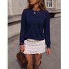 MEROKEETY Womens Long Sleeve Casual Crewneck Sweaters 2026 Ribbed Shimmery | Lightweight, Knit, Ribbed Hem, Solid Color, Slim fit Pullover, Flattering Jumper Tops, Fall Fashion, Layering Winter Clothing(Navy)