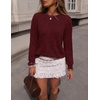 MEROKEETY Womens Long Sleeve Casual Crewneck Sweaters 2026 Ribbed Shimmery | Lightweight, Knit, Ribbed Hem, Solid Color, Slim fit Pullover, Flattering Jumper Tops, Fall Fashion, Layering Winter Clothing(Burgundy)