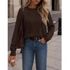 MEROKEETY Womens Long Sleeve Casual Crewneck Sweaters 2026 Ribbed Shimmery | Lightweight, Knit, Ribbed Hem, Solid Color, Slim fit Pullover, Flattering Jumper Tops, Fall Fashion, Layering Winter Clothing(Coffee)