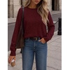 MEROKEETY Womens Long Sleeve Casual Crewneck Sweaters 2026 Ribbed Shimmery | Lightweight, Knit, Ribbed Hem, Solid Color, Slim fit Pullover, Flattering Jumper Tops, Fall Fashion, Layering Winter Clothing(Burgundy)