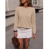 MEROKEETY Womens Long Sleeve Casual Crewneck Sweaters 2026 Ribbed Shimmery | Lightweight, Knit, Ribbed Hem, Solid Color, Slim fit Pullover, Flattering Jumper Tops, Fall Fashion, Layering Winter Clothing(Almond)