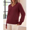 MEROKEETY Women’s V Neck Fuzzy Fall Long Sleeve Cozy Soft Sweater Pullover | 2026 Fashion, Slouchy Furry Knit Tops, Classic Loose Fit, Daliy Casual Wear, Comfy Warm Winter Outfits(Wine)