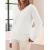MEROKEETY Women’s V Neck Fuzzy Fall Long Sleeve Cozy Soft Sweater Pullover | 2026 Fashion, Slouchy Furry Knit Tops, Classic Loose Fit, Daliy Casual Wear, Comfy Warm Winter Outfits(White)