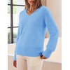 MEROKEETY Women’s V Neck Fuzzy Fall Long Sleeve Cozy Soft Sweater Pullover | 2026 Fashion, Slouchy Furry Knit Tops, Classic Loose Fit, Daliy Casual Wear, Comfy Warm Winter Outfits(Blue)