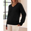 MEROKEETY Women’s V Neck Fuzzy Fall Long Sleeve Cozy Soft Sweater Pullover | 2026 Fashion, Slouchy Furry Knit Tops, Classic Loose Fit, Daliy Casual Wear, Comfy Warm Winter Outfits(Black)