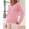 MEROKEETY Women’s V Neck Fuzzy Fall Long Sleeve Cozy Soft Sweater Pullover | 2026 Fashion, Slouchy Furry Knit Tops, Classic Loose Fit, Daliy Casual Wear, Comfy Warm Winter Outfits(Pink)