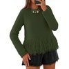 MEROKEETY Women’s Fall Fashion Crochet Fringe Sweaters | 2026 Fringe Tops for Women, Trendy Boho Knit, Long Sleeve, Crew Neck, Casual Pullover Tops(Army)