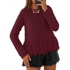 MEROKEETY Women’s Fall Fashion Crochet Fringe Sweaters | 2026 Fringe Tops for Women, Trendy Boho Knit, Long Sleeve, Crew Neck, Casual Pullover Tops(Wine)