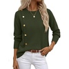 MEROKEETY Women’s Fall Long Sleeve Button Casual Pullover Sweater | Crew Neck, Ribbed Knit, Decorative Gold Buttons, Relaxed Fit, Solid Color, Business Casual, Work, 2026 Winter Outfits(Army)