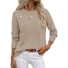 MEROKEETY Women’s Fall Long Sleeve Button Casual Pullover Sweater | Crew Neck, Ribbed Knit, Decorative Gold Buttons, Relaxed Fit, Solid Color, Business Casual, Work, 2026 Winter Outfits(Camel)