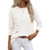 MEROKEETY Women’s Fall Long Sleeve Button Casual Pullover Sweater | Crew Neck, Ribbed Knit, Decorative Gold Buttons, Relaxed Fit, Solid Color, Business Casual, Work, 2026 Winter Outfits(White)