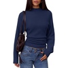 MEROKEETY Women’s Fall Mock Neck Batwing Sleeve Sweater Cinched Waist Tops | Dolman Sleeve, Ribbed Knit, Ruched, Single-side Buttons, Cozy Pullover, Date Night Going Out Outfits, Winter Fashion Clothes(Navy)
