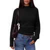 MEROKEETY Women’s Fall Mock Neck Batwing Sleeve Sweater Cinched Waist Tops | Dolman Sleeve, Ribbed Knit, Ruched, Single-side Buttons, Cozy Pullover, Date Night Going Out Outfits, Winter Fashion Clothes(Black)