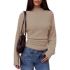 MEROKEETY Women’s Fall Mock Neck Batwing Sleeve Sweater Cinched Waist Tops | Dolman Sleeve, Ribbed Knit, Ruched, Single-side Buttons, Cozy Pullover, Date Night Going Out Outfits, Winter Fashion Clothes(Camel)