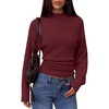 MEROKEETY Women’s Fall Mock Neck Batwing Sleeve Sweater Cinched Waist Tops | Dolman Sleeve, Ribbed Knit, Ruched, Single-side Buttons, Cozy Pullover, Date Night Going Out Outfits, Winter Fashion Clothes(Wine)